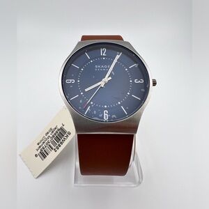 Skagen Men's Espresso Blue Dial Brown Leather Strap Watch